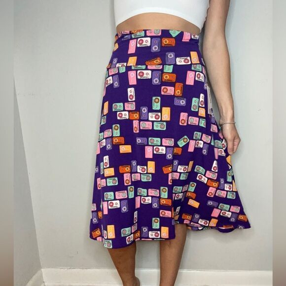 LuLaRoe Cassette Tape 80s Style High Waisted MIDI Skirt - Picture 7 of 8